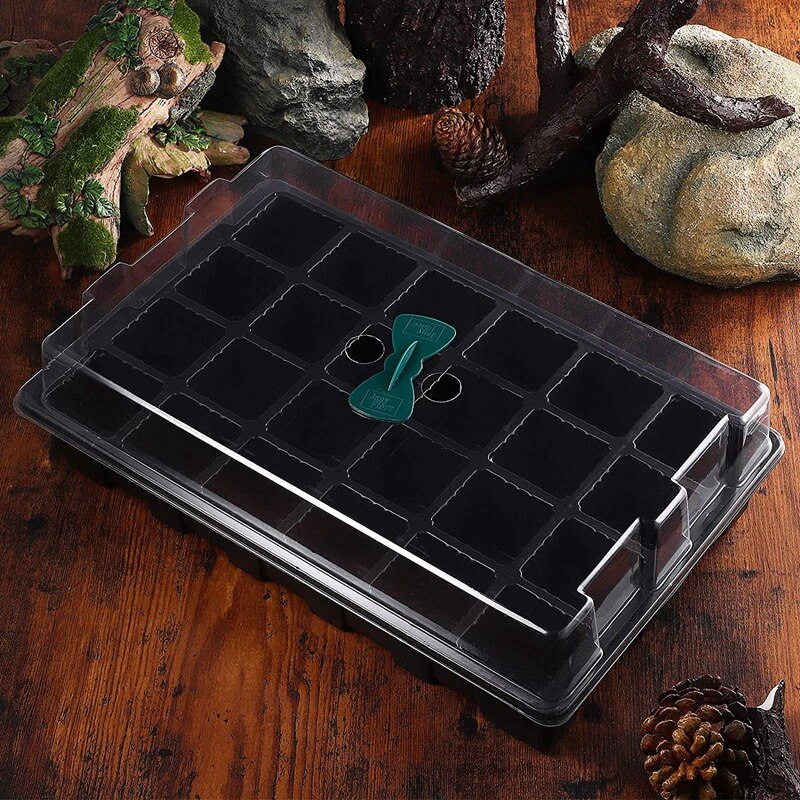 4Pcs Seedling Tray, 24 Cells Plastic Seedling Nursery Tray Flower Seed Propagators with Adjustable Vents for Greenhouse