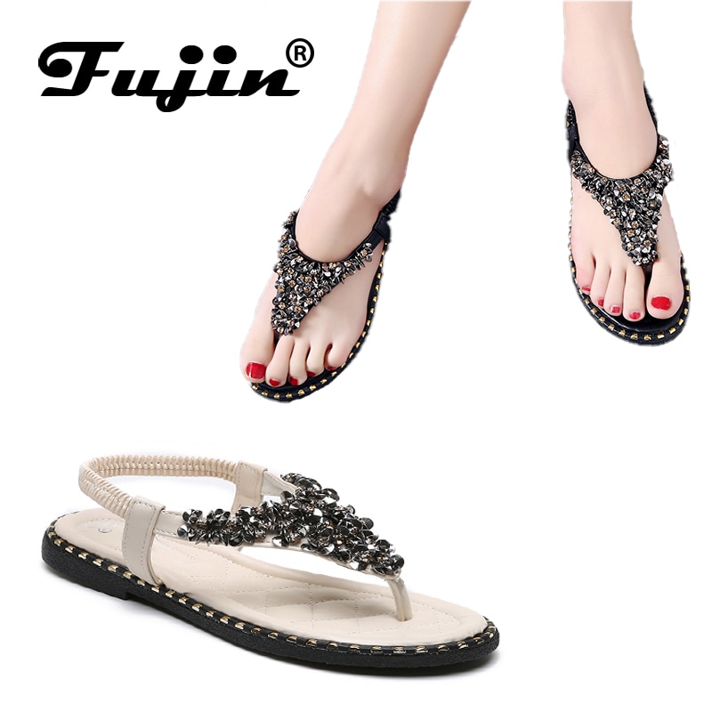Fujin Brand Summer Style Bling Sequin Peep Toe Women Shoes Sandal Flat Shoes Female Summer Flat Thong Toe Cool Shoes