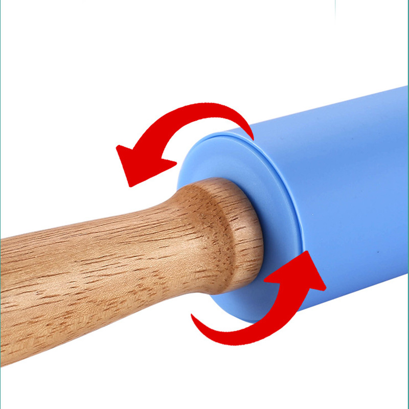Non-Stick Silicone Rolling Pin Wooden Handle Pastry Dough Flour Roller Kitchen Cooking Baking Tool For Pasta Cookie Dough