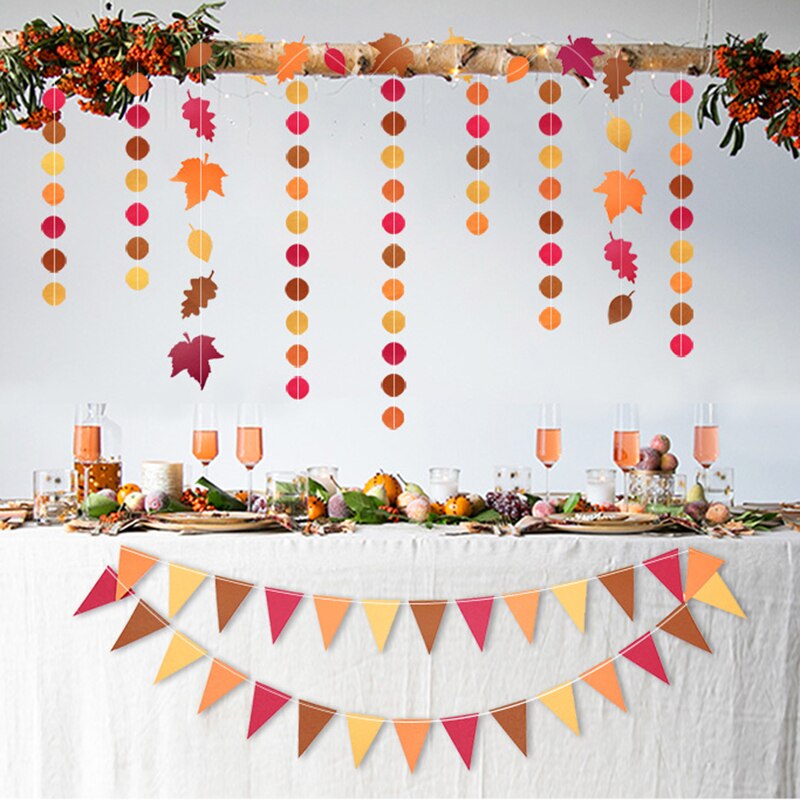 4m høstblader lønnkrans thanksgiving dekorasjoner flagg banner papir sirkel string krans vegg peis dekor