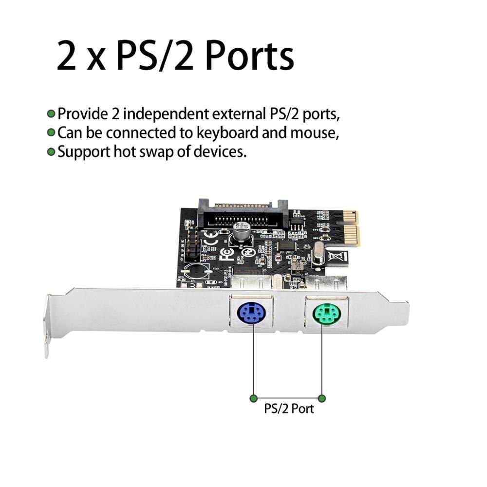 PCI Express 2 Ports PS2 PS/2 for PC Keyboard Mouse Adapter Expansion Card with 4 Pin Power Connector