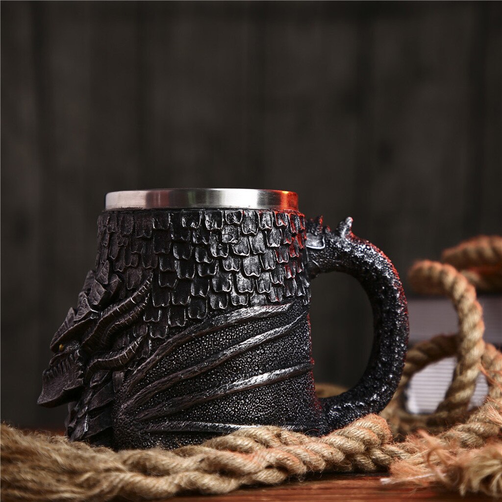 M edieval dragon rustfrit stål kaffe øl kop til drage samler dekoration