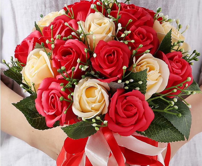 Rosa brudepike bryllup brudebukett romantisk bryllupsbukett blomst bruder bryllupstilbehør: Rød