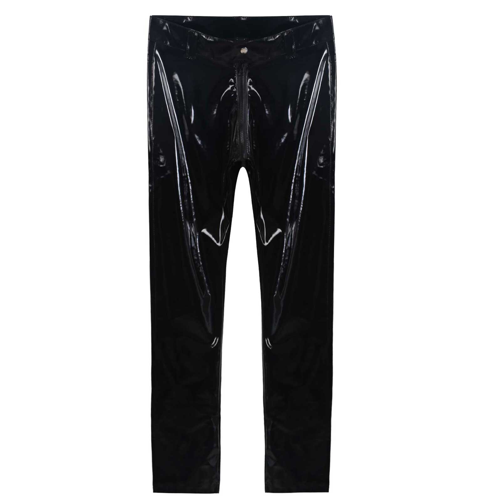 IEFiEL hommes Moto pantalon en cuir fermeture éclair sans entrejambe pantalon Look humide discothèque Performance Costumes humide Look pantalon