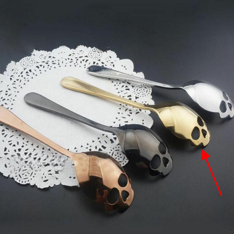 Cuchara de té de calavera de azúcar , cubiertos de acero inoxidable, esqueleto para té y café, 1 pieza: Gold