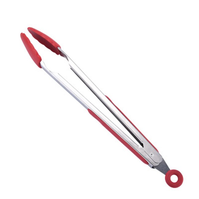 Stainless Steel+Silicone Cooking Utensil Kitchen Tools Turner Soup Spoon Strainer Pasta Server Egg Beater Spatula Food Tongs Red: FoodTongs Red