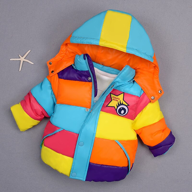 Chaqueta de abrigo para niños, chaquetas con capucha para invierno para bebés, niños, niñas, Parka con capucha de arco iris, ropa de abrigo cálida para niños, Tops, trajes Casuales: Blue / 4 años