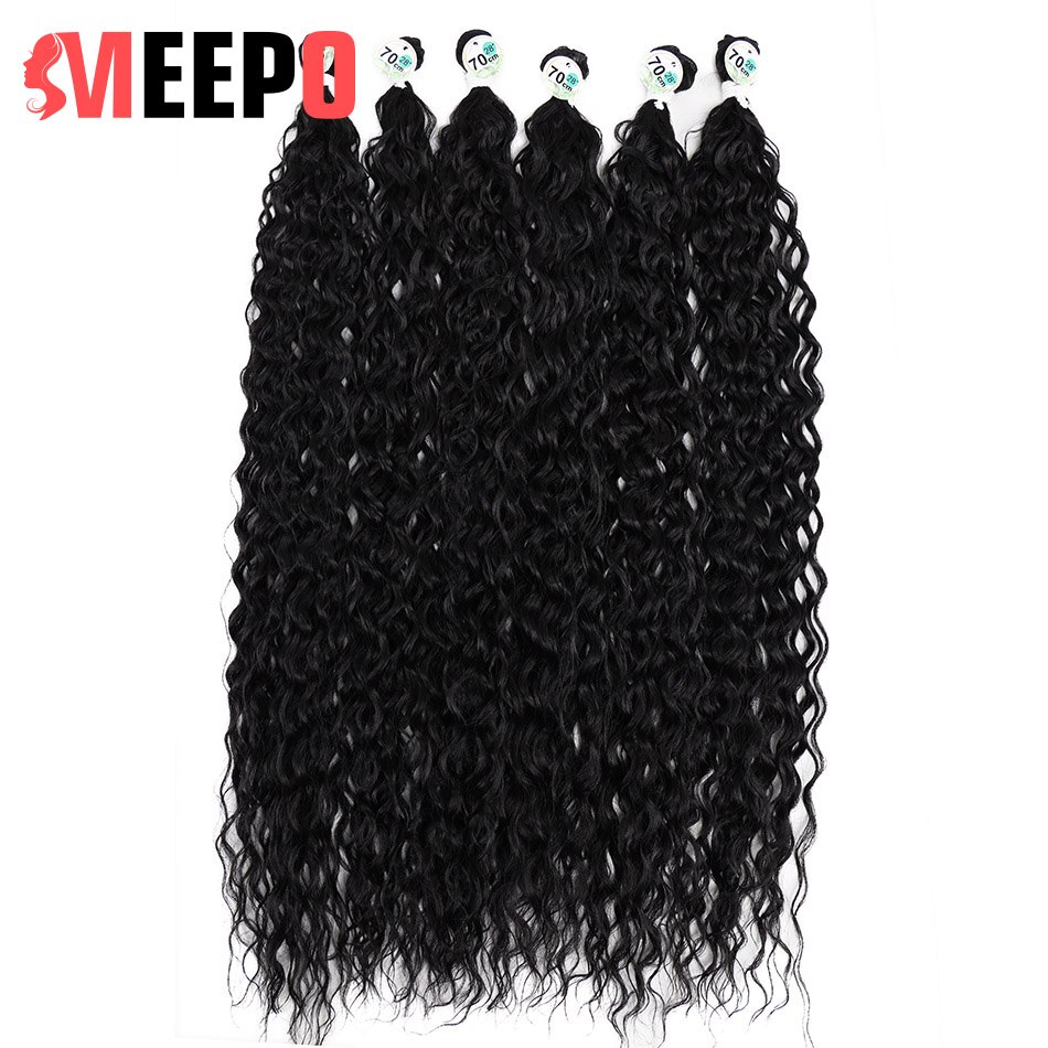 Water Wave Curly Hair Bundles Synthetic Hair Weave 9 Bundles/Pack Color 1# Black High Temperature Heat Resistant Fiber 28inches