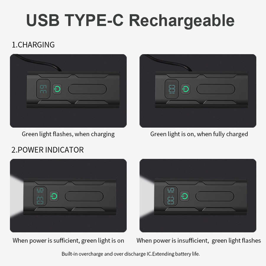 NEWBOLER 2400 / 5200mAh Luz de bicicleta 3 LED Pantalla digital L2 T6 Luz delantera de bicicleta USB faro de ciclismo recargable como banco de energía