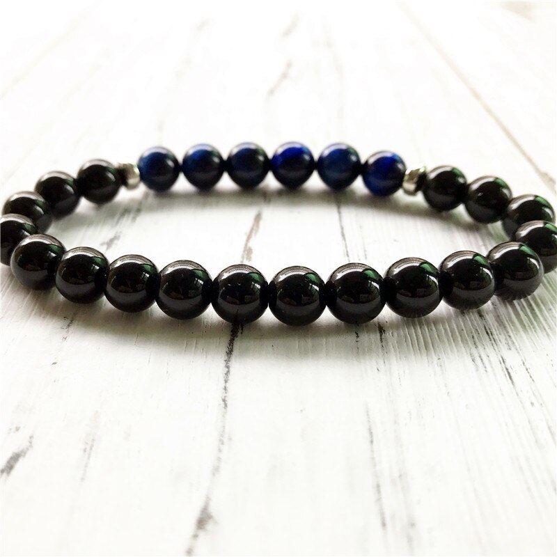 8mm zwarte onyx & blauwe tijgersteen pols mala armband yoga mala armband blijf kalm en ontspannen het beste voor mannen
