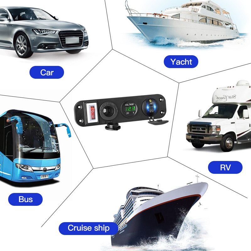 Gniazdo USB PD mocowanie panelu zapalniczka samochodowa QC 12V wtyczka podwójna ładowarka samochodowa robić telefonu 3.0 szybki woltomierzem doprowadziło z włącznikiem/wyłącznikiem rakiet