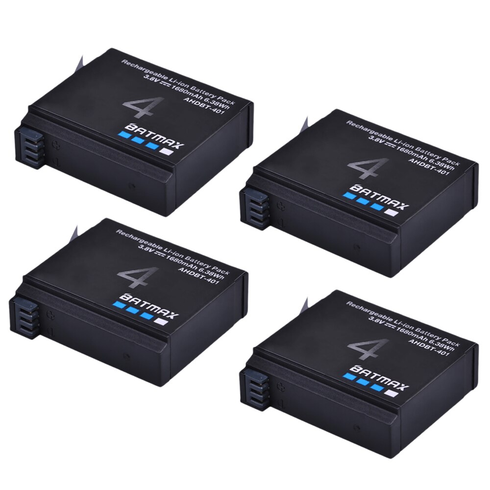 4 Stuks 1680Mah Gopro Hero 4 Batterij Vervanging + Led 3-Slots Usb Lader Voor Gopro HERO4 Gopro AHDBT-401 Actie Camera Bateria: 4 Battery