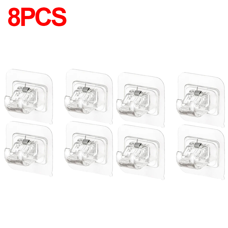 Clip de barra de cortina ajustable, ganchos de pared autoadhesivos, sin perforaciones, soporte colgante para barra de cortina de ducha, accesorios de baño, 2-8 Uds.: Marfíl