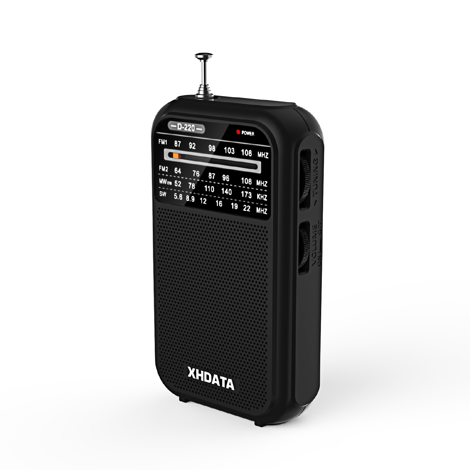 XHDATA D-220 Vintage Retro Radio FM 1-2/MW (9K/10K) /SW 4-pasmowe przenośne radio kieszonkowe o wysokiej czułości DSP Radio cyfrowe D220: Black