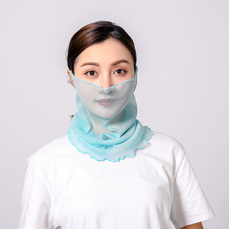 neue Gold seide Gesicht Maske Schutz Frauen Sonne Schals Hals Abdeckung fest drucken Dame Wandern Reiten Mund Schal Ring wickelt