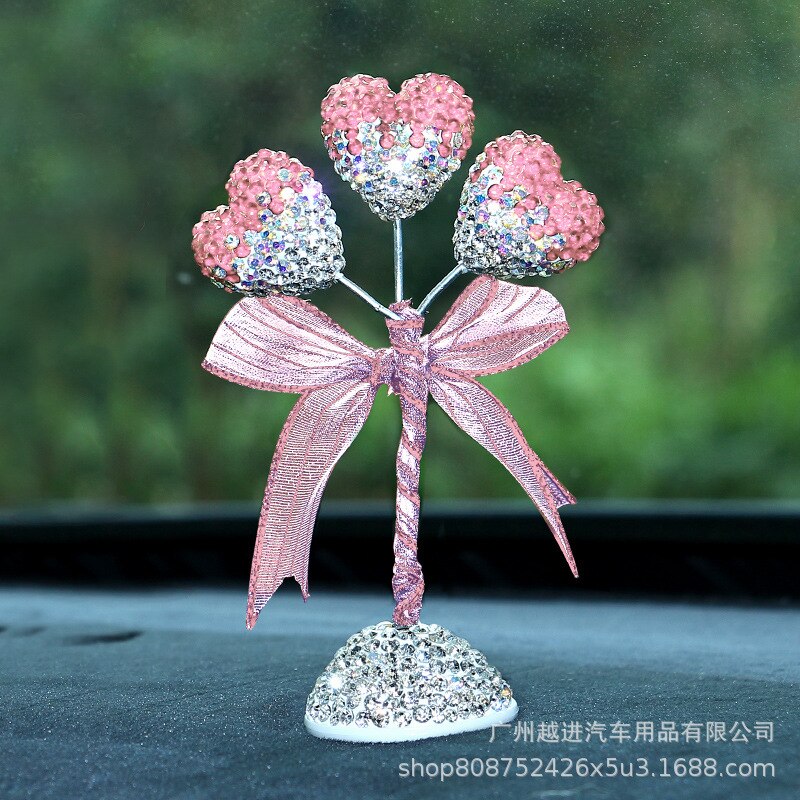 Ballon en forme de cœur avec nœud papillon pour femmes, décoration d&#39;intérieur de voiture, accessoires de tableau de bord, roses: A