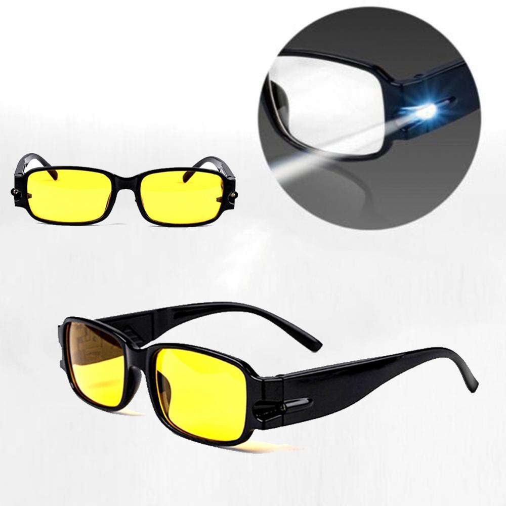 Gafas de lectura con luz LED para presbicia, lentes de lectura con dioptrías de + 1,00 ~ + 4,00, color amarillo claro, Occhiali Da letkura, cuidado de visión nocturna