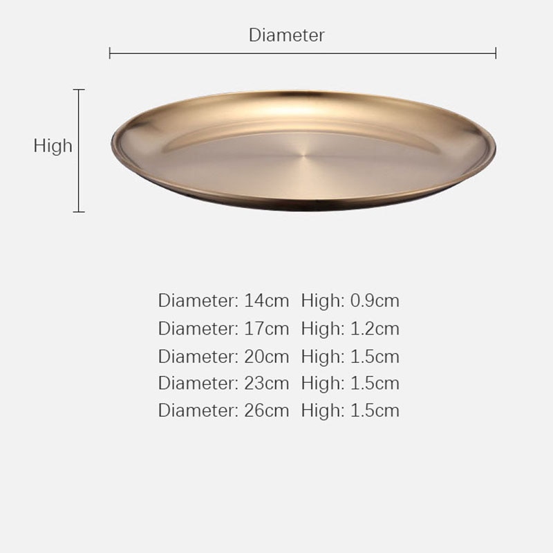 Golden Stainless Steel Storage Tray Luxurious Brass Gold Round Plate Metal Fruit Plate Dessert Snack Jewelry Display Tray