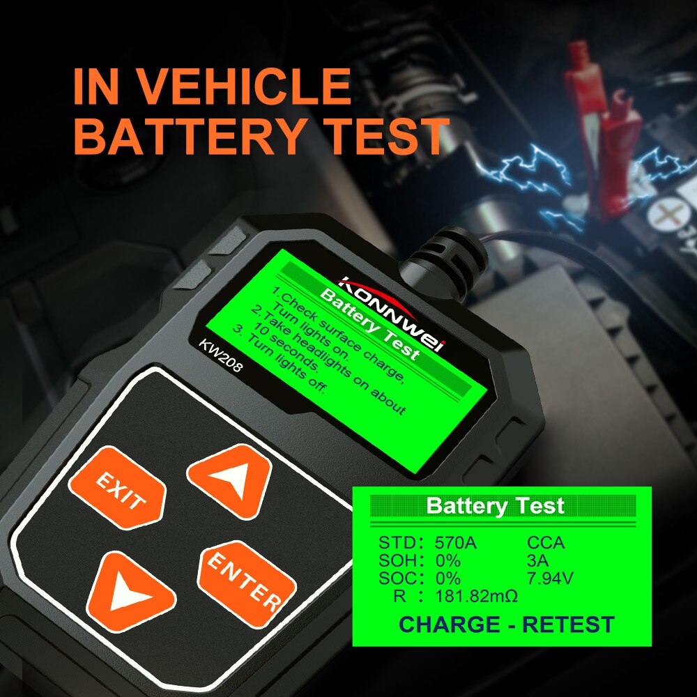 KONNWEI KW208 12V Battery Test Battery Detector Car Battery Charger Tester Analyzer Car Charging Loading Tester Analyzer Tool