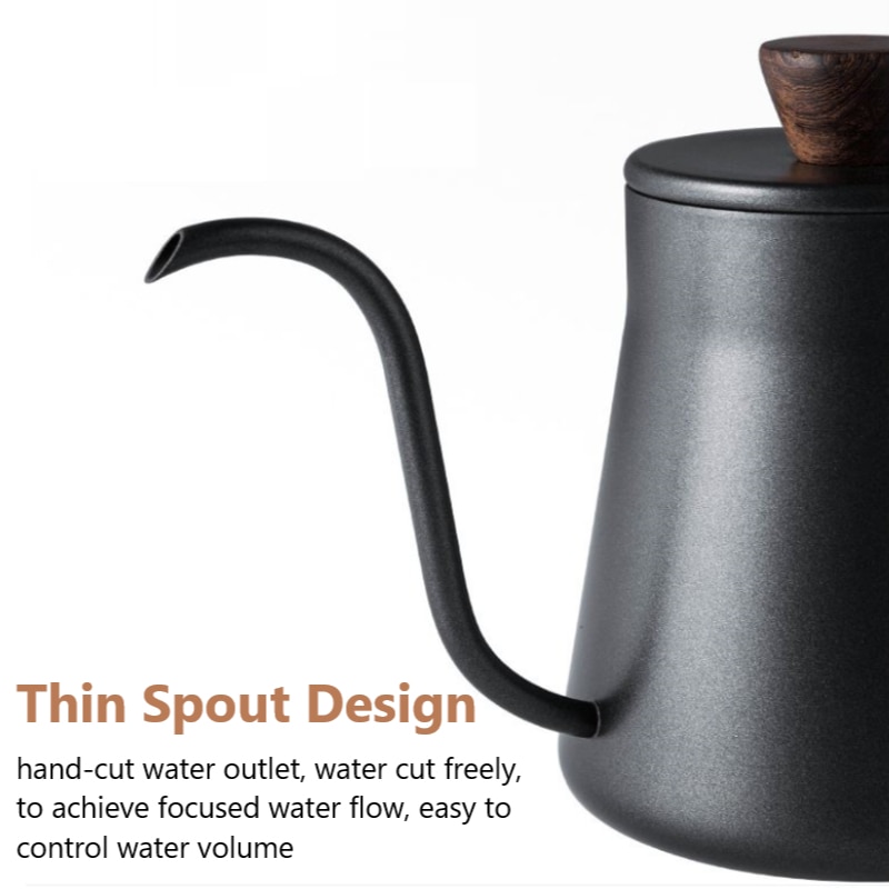 400ml Drip Kettle Coffee Tea Pot Non-stick Coating Food Grade Stainless Steel Gooseneck Drip Kettle Swan Neck Thin Mouth