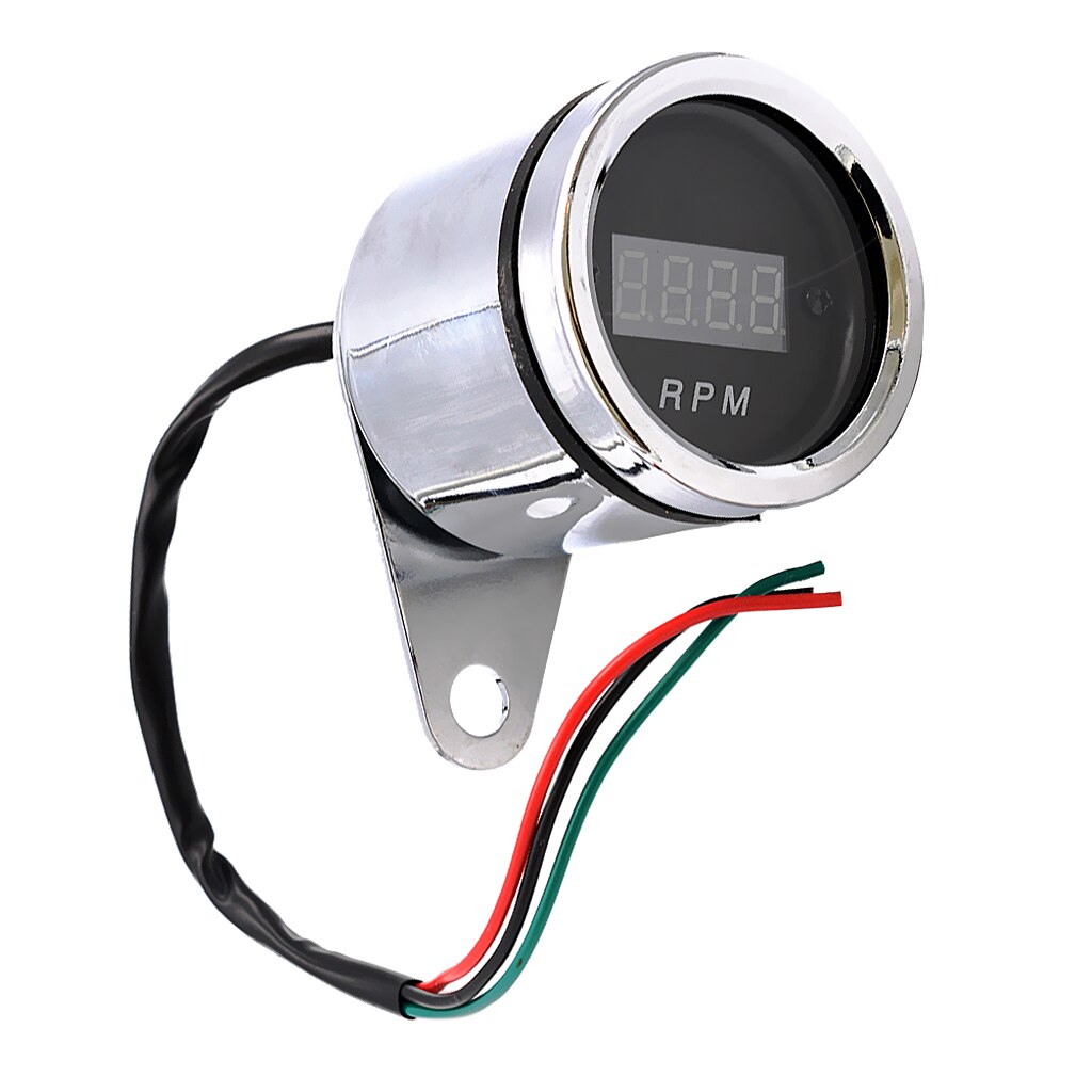 DC 12V Digital Red LED Tachometer Tach Gauge RPM For Motorcycle