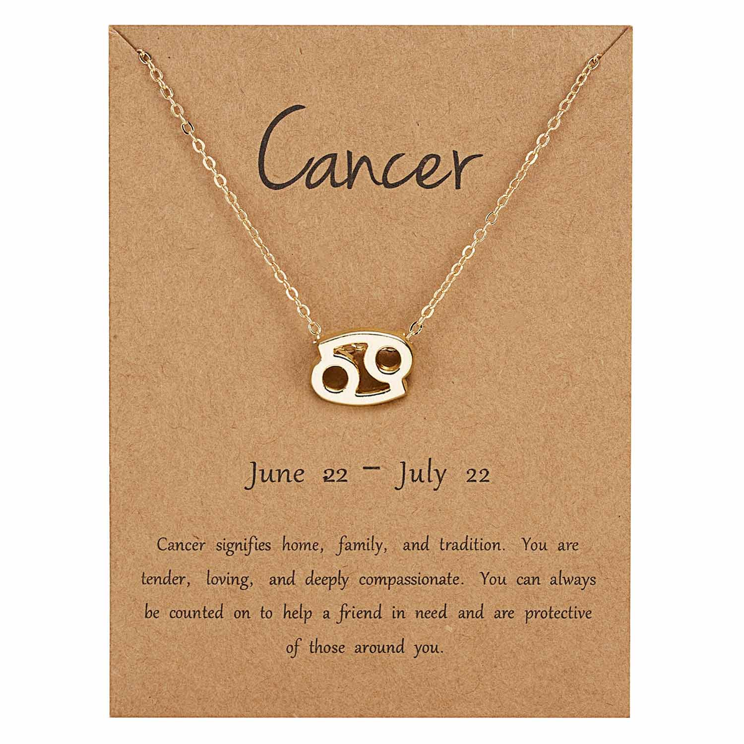 Rinhoo 12 Constellation Necklace Zodiac Sign necklace with Card Pendant Necklace charm Message Card Birthday for Women Girl: gold Cancer