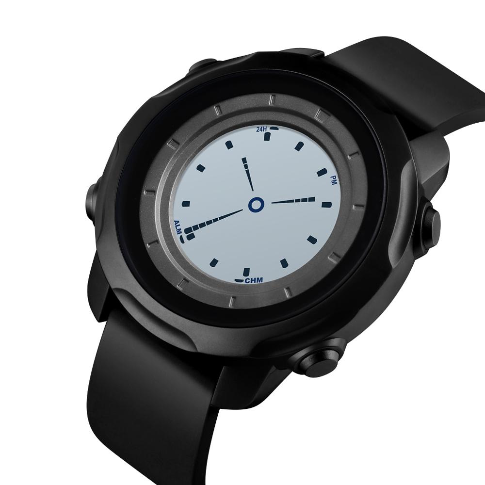 SKMEI Two Display Men's Electronics Watch 50M Waterproof LED Silica Watch Digital Wristwatches Mens Alarm relogios 1571: black white