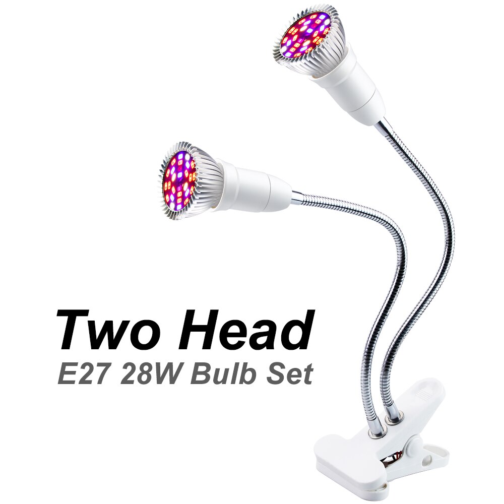 LED Grow Light 220V 18leds 28leds Indoor LED Plant Light Full Spectrum For Plants Hydroponics Flowers Vegetables Grow Tent: 2 heads bulb 28leds / US Plug