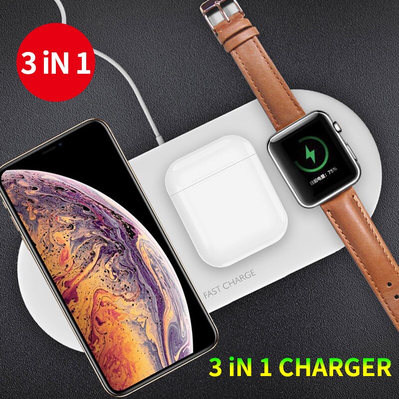 3 In 1 Draadloze Oplader Voor Iphone 12 11 Pro Max X Samsung S10 Draadloze Opladen Laders Pad Voor Iwatch 5 4 3 2 Voor Airpods Pro