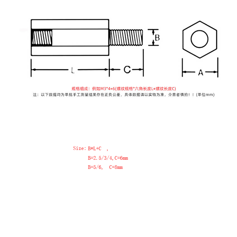 M2.5 M3 M4 M5 M6 distanziale esagonale in acciaio inossidabile da maschio a femmina