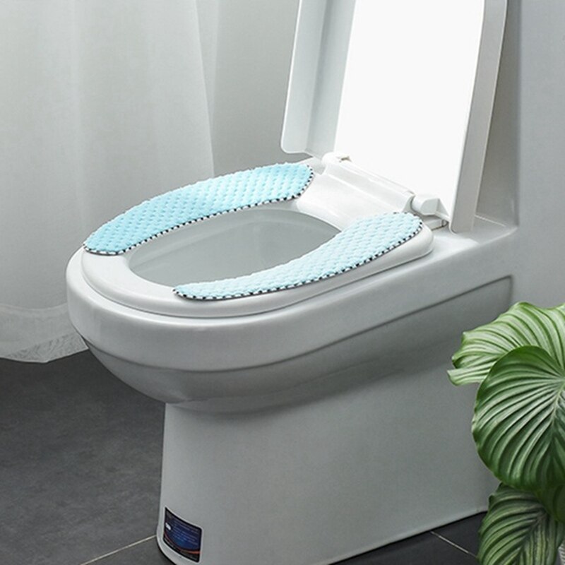 Universal vintertyk toiletsæde ring toiletdæksel vaskbart toilet klistermærke badeværelse tilbehør toiletmåtte: Blå