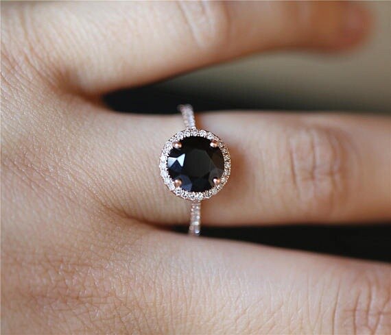 Anillo con incrustaciones de circonita de diamantes de imitación, joyería geométrica de oro rosa, Color Plata de Ley 925, Estilo negro Natural para mujer