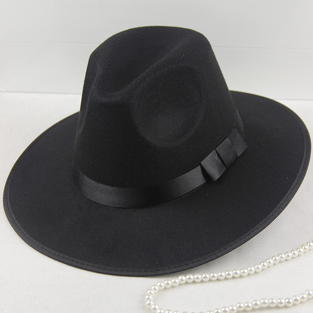 Ala ancha mujer otoño gorra de sombrero Jazz sombrero de fieltro invernal para sombrero de lana de mujer de mujer sombrero negro
