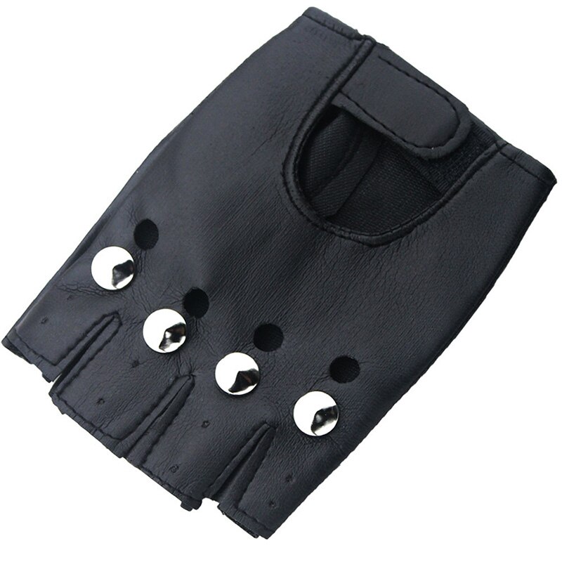 Guantes sin dedos, aspecto de cuero, con tachuelas, Punk Rock negro, Guay, Unisex: Child four nail
