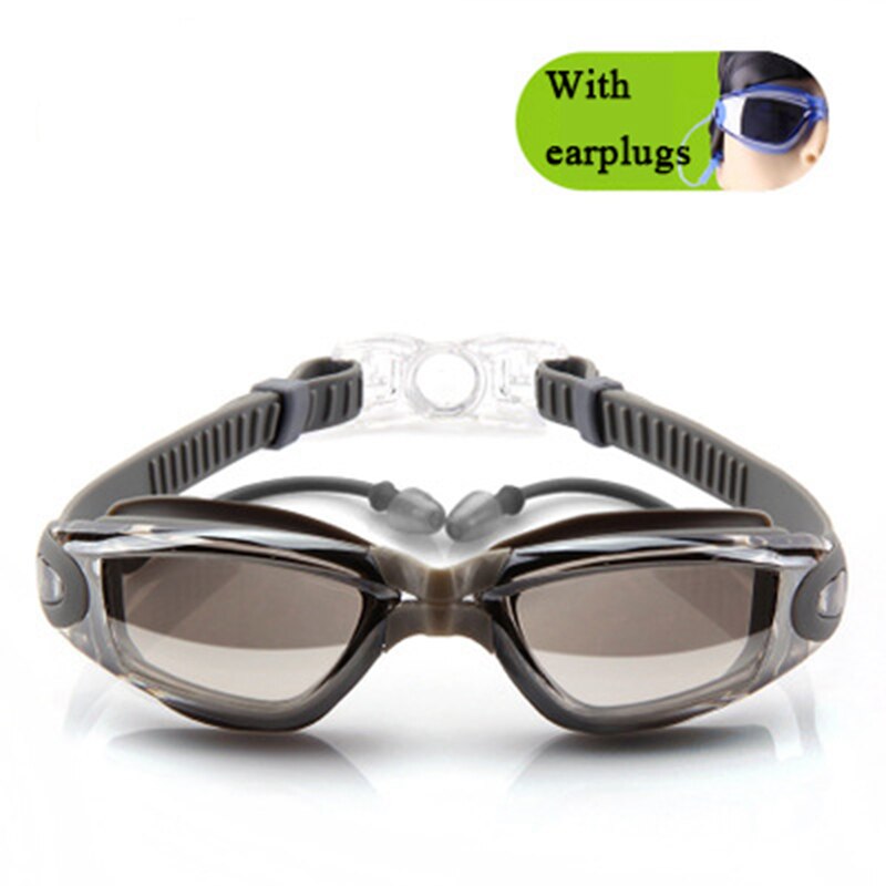 Swimming Goggles Myopia Waterproof Anti-fog UV Swim Diving Glasses Underwater Silicone Coating Dive Goggles: grey