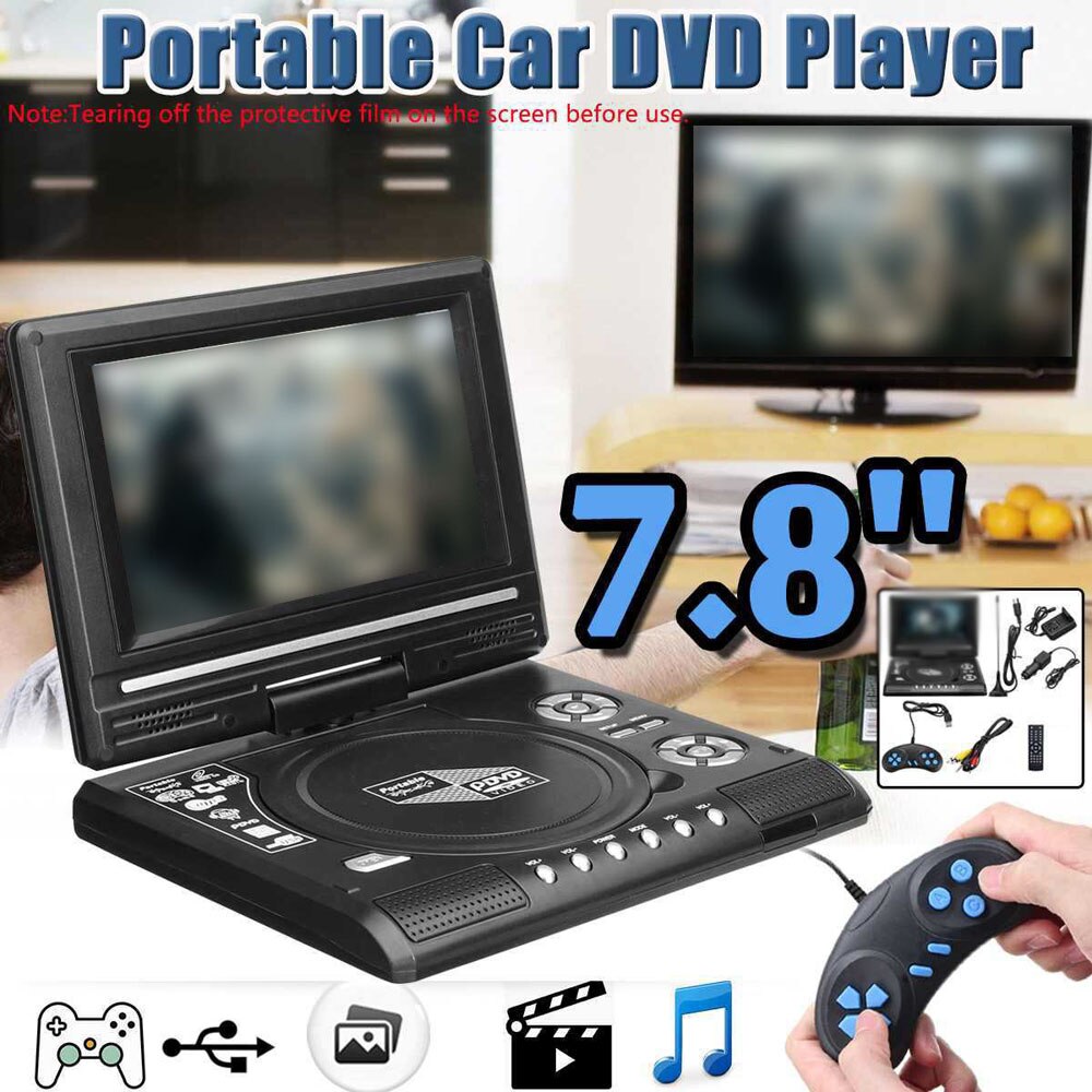 7.8" 16:9 Widescreen 270° Rotatable LCD Screen Home Car TV Multifunction DVD Player Portable VCD MP3 Viewer with Game Function