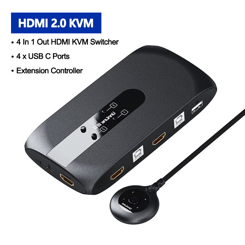 Unnlink 4K KVM Switch 4 In 1 Out HDMI KVM With Extender 4 PC Computer Laptop Share 4 PCs USB Disk Monitor Printer Keyboard Mouse: Default Title