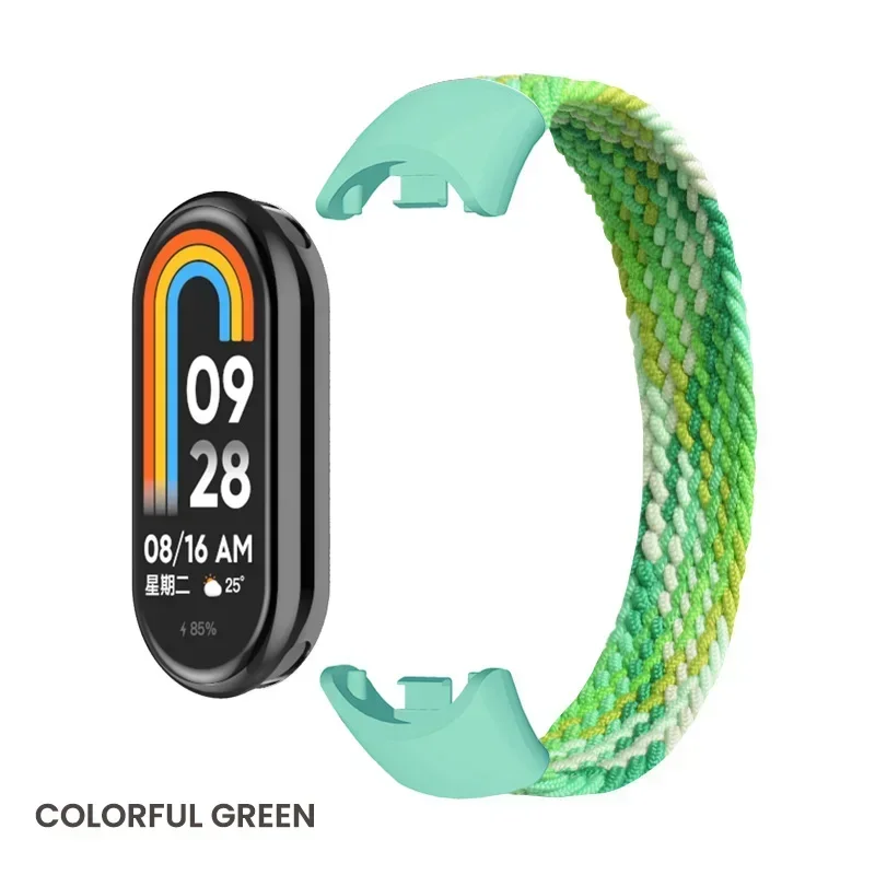 Bucle Solo trenzado para Xiaomi Mi Band 8, accesorios de repuesto, correas de reloj de nailon elástico, pulsera de correa para Miband 8 NFC: XS / Verde oliva