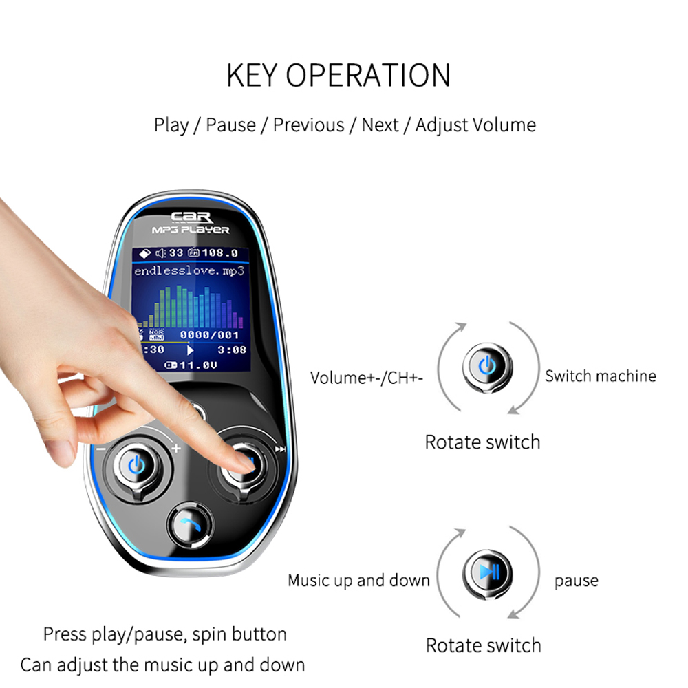 VR robot EQ FM Transmitter Bluetooth Car MP3 TF/U Disk Player Wireless Handsfree Car Kit With QC 3.0 +Type-c Fast Charging