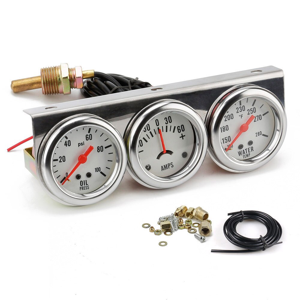 Kit Triple Pressure gauge kit Water Pressure Set Universal Z-1/2" 8-16V 52mm Chrome Volt