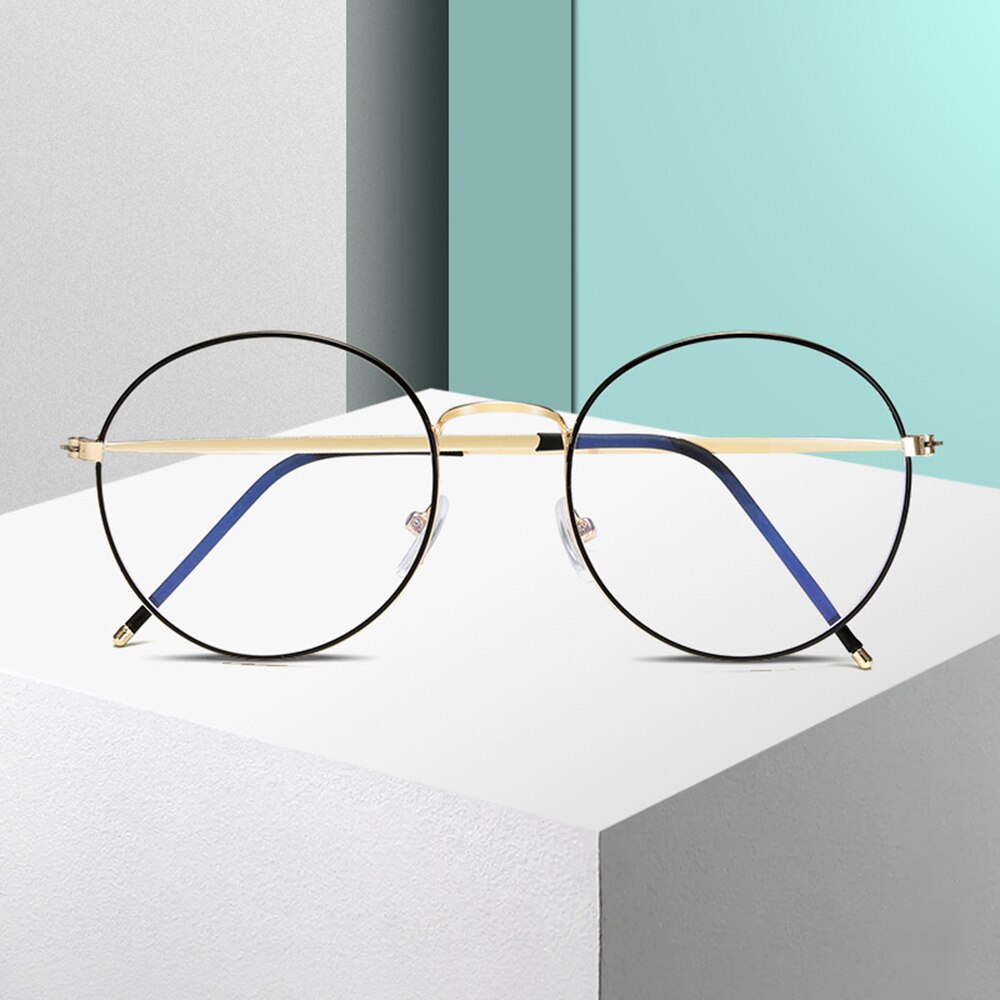 Vintage Retro Round Metal Spectacles Metal Frame Women Men Anti Blue Light Ray Blocking Computer Glasses Car Clear Lens Eyewear