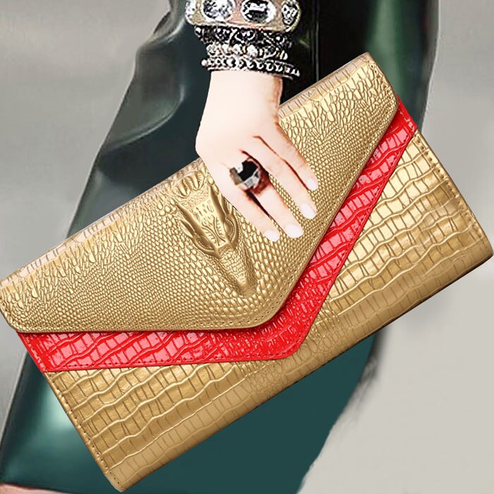 28x14cm Women Clutch Bag Alligator Evening Wedding Clutch Purse Handbag With Gold Chain Envelope Party Day Clutch Bag