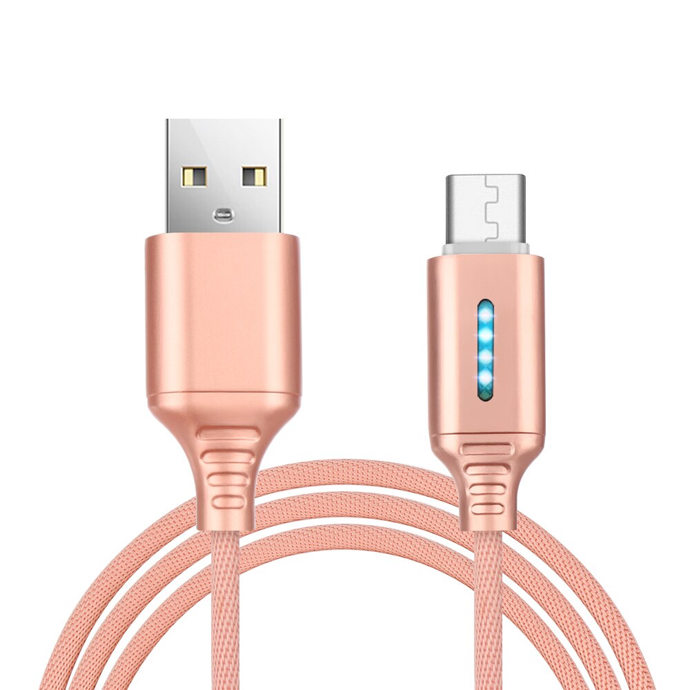 1PC 1m USB Charging Data Sync Nylon Cable Safety Protection Updated Auto Cut-off Disconnect Led Light USB Accessories: Android rose gold