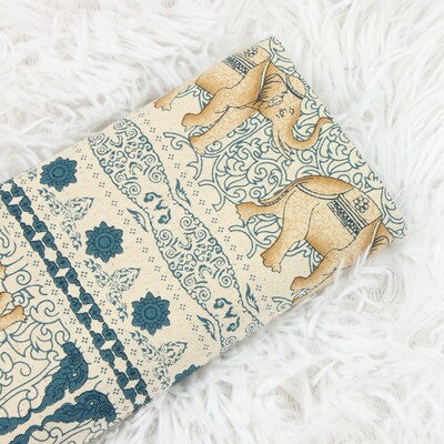 Tela de algodón grueso con estampado de elefante pequeño, tejido de media yarda con estampado de elefante pequeño de viento nacional, hecho a mano, para ropa, T1100: beige