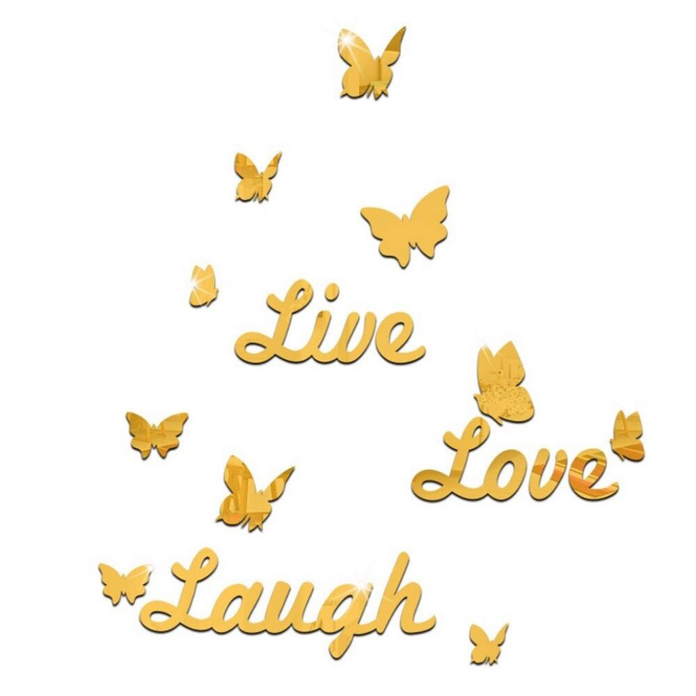 Live Lachen Liebe 3D Spiegel Schmetterling Zauberstab Aufkleber Aufkleber Zauberstab Kunst Abnehmbare Zimmer Hochzeit Dekor Heimat Zauberstab Aufkleber für freundlicher zimmer