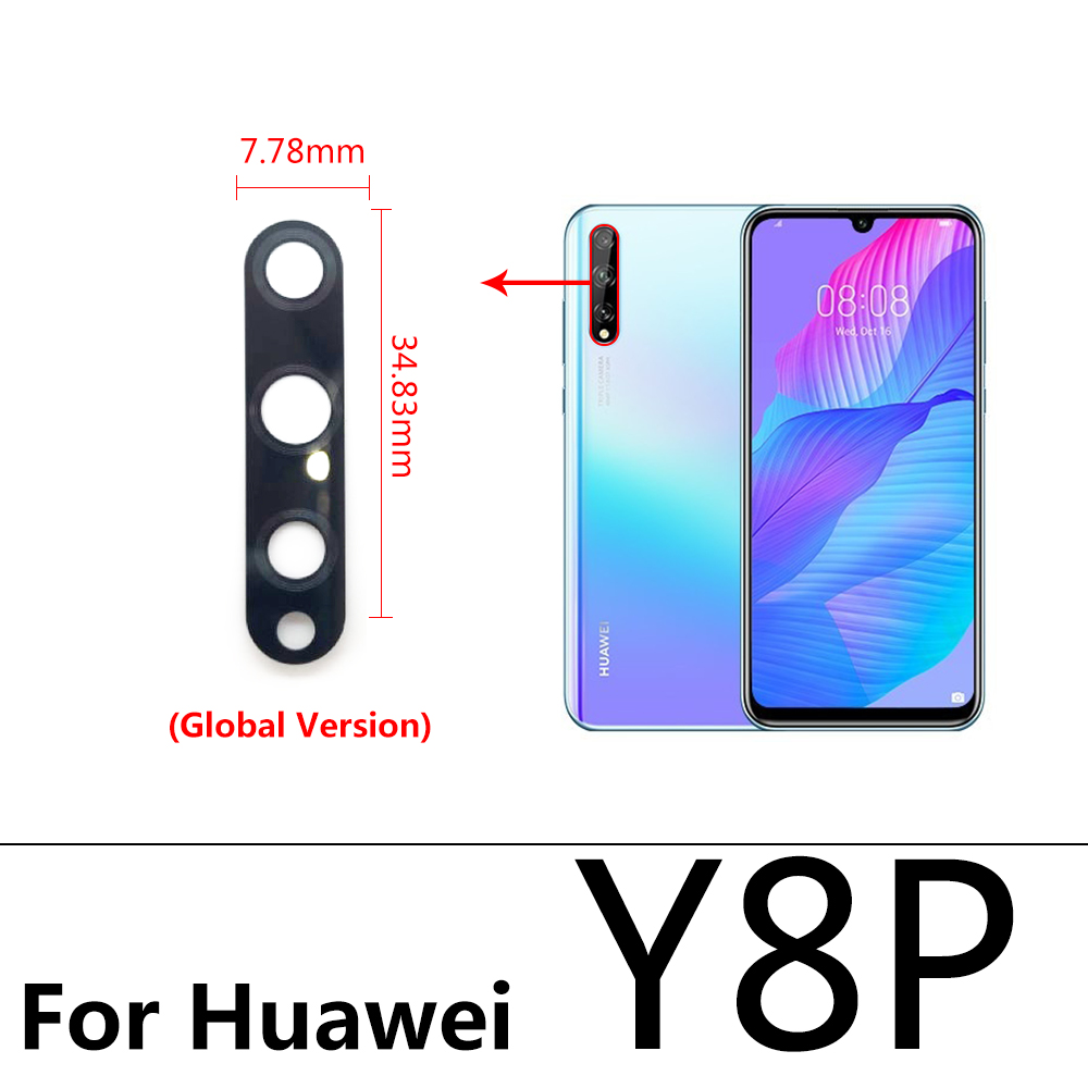 10pcs/Lot, Rear Back Camera Glass Lens Cover For Huawei Y5P Y9S Y8S Y8P Y6P Y7P Y5A Y6s With Ahesive Sticker: Y8P