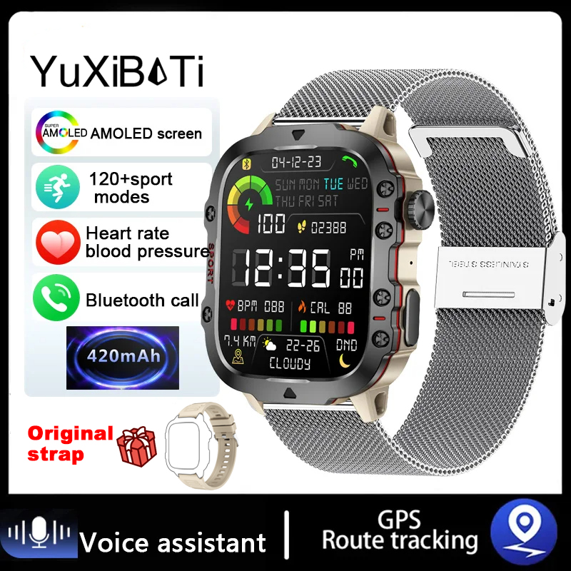 2025 nowy wojskowy inteligentny zegarek mężczyźni IP68 5ATM na wolnym powietrzu Sporty zdatność naganiacz zwierza monitor zdrowia 1.96 Cal Bluetooth Smartwatch: zielony