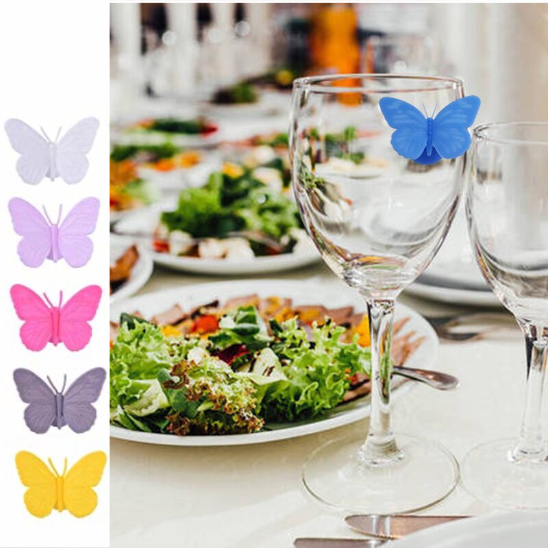 Marcador de copa de vino de mariposa de silicona, accesorio y bonito para boda, evento, , etiqueta de bebida, decoración de Bar, 6 piezas