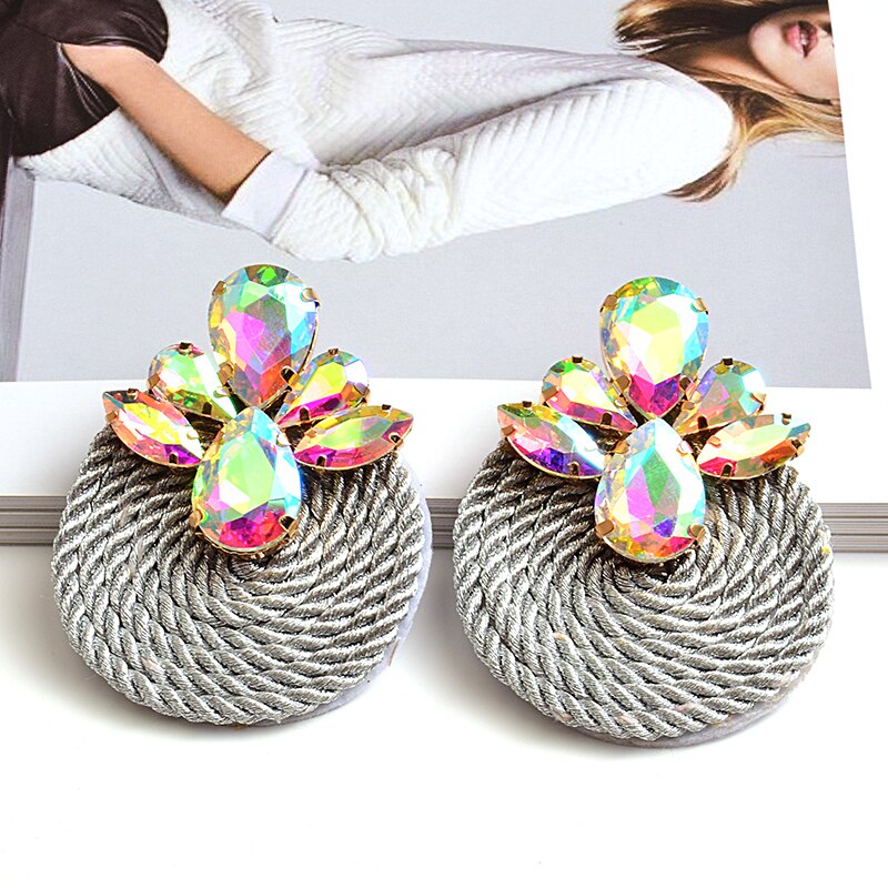 Kleurrijke Kristallen Oorbellen Strass Handgemaakte Ronde Earring Sieraden Accessoires Voor Vrouwen: Silver