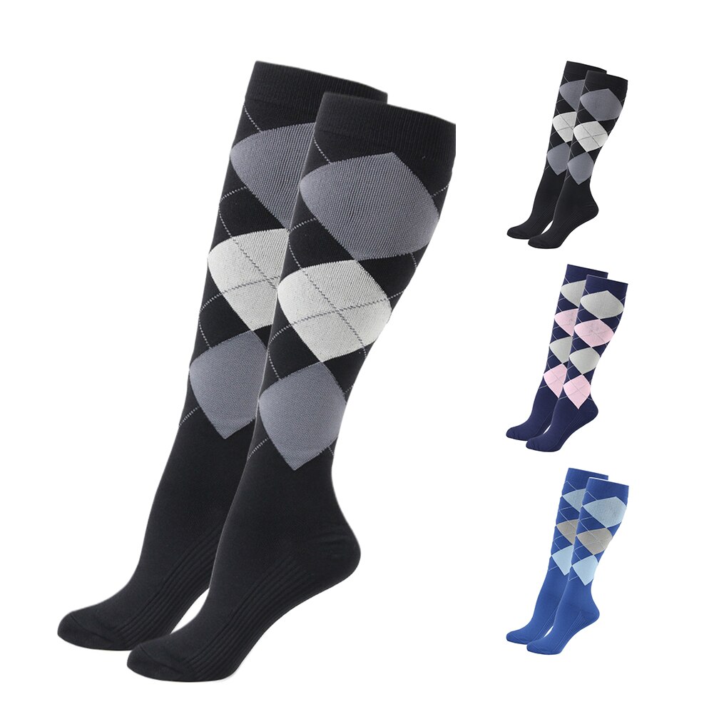 Men Women Long Stretchy Cycling Protective Outdoor Sports Compression Socks Running Leg Support Soft Diamond Printed